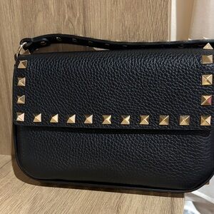 Black Studded Leather Shoulder Bag